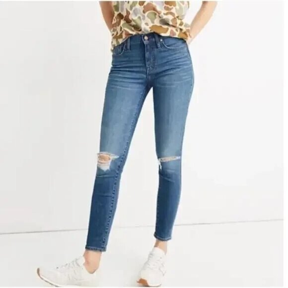 Madewell Denim - Madewell 9" Mid-Rise Skinny Jeans 23‎ Womens Medium Wash Denim NWT Knee Blowout